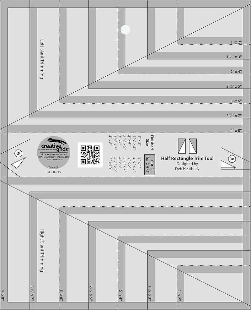 Half Rectangle Trim Tool Quilt Ruler – CGRDH6 – Made in USA, 8-1/2in x 10-1/2in, Non-Slip Grip Acrylic Quilting, Sewing, Crafting, Patchwork Ruler & Template